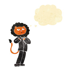 cartoon lion businessman with thought bubble