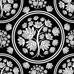 Vector seamless floral pattern with tree