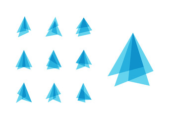 Transparent christmas tree icons made of triangles on the white background - vector illustration