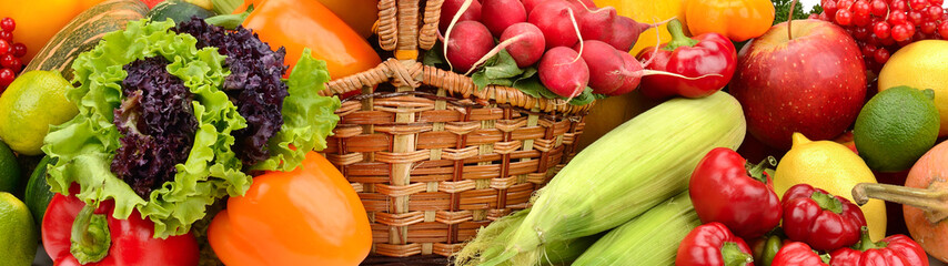 composition of fruits and vegetables in basket - Powered by Adobe