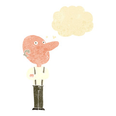 cartoon old man with folded arms with thought bubble