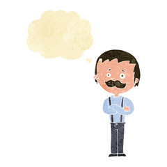 cartoon man with mustache with thought bubble
