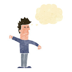 cartoon stressed man with thought bubble