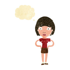 cartoon worried woman with thought bubble