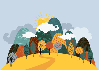 Fototapeta premium Vector autumn landscape background.