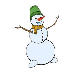 Happy winter snowman isolated on white background
