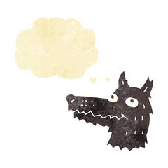 cartoon wolf head with thought bubble