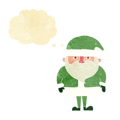 cartoon santa claus with thought bubble