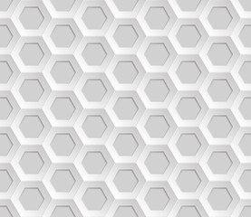 Seamless abstract honeycomb mesh  background - hexagons. Colour white with shadows. Vector illustration.  Lying on the surface.