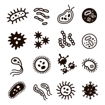 Bacteria, superbug, virus icons set