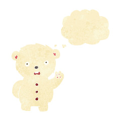 cartoon unhappy polar teddy bear with thought bubble