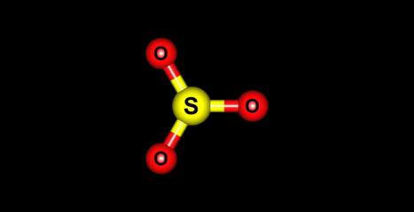 Sulfur trioxide molecular structure on black background