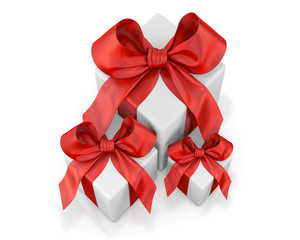 White gifts  with red ribbon