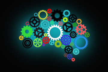 Artificial intelligence with human brain shape and gears