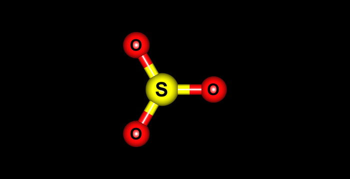 Sulfur trioxide molecular structure on black background