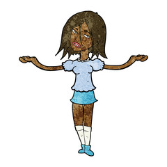 cartoon woman shrugging shoulders