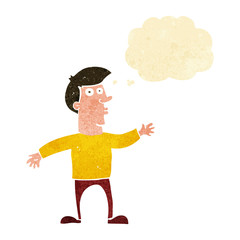 cartoon worried man with thought bubble