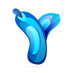 Obraz premium Y letter logo with blue water splash and drops.