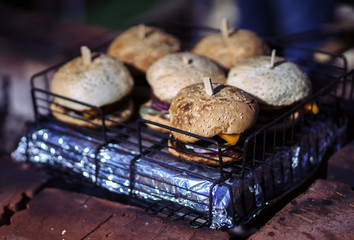 Hamburger with cheese and onions