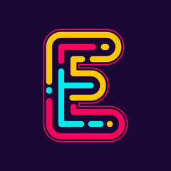 E letter logo with neon line or finger print.