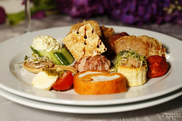 Delicious gourmet food at restaurant