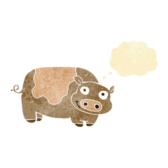 cartoon pig with thought bubble