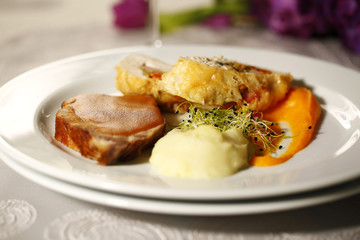 Delicious gourmet food at restaurant