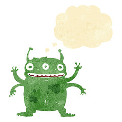 cartoon alien monster with thought bubble