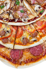 combo with three different slices of pizzas