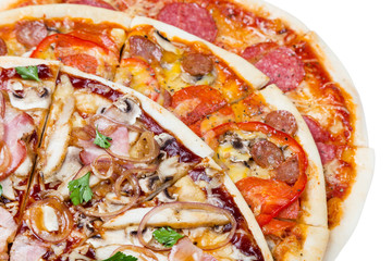 combo with three different slices of pizzas