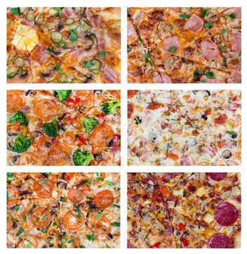 set background with different slices of pizzas