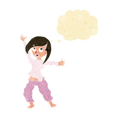 cartoon frightened woman with thought bubble