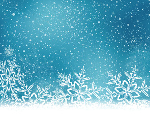 Blue white Christmas, winter background with snow flakes