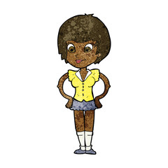 cartoon pretty woman with hands on hips