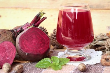 Fresh juicy beetroot and juice.