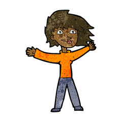 cartoon excited woman waving