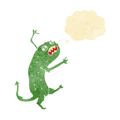 cartoon little monster with thought bubble