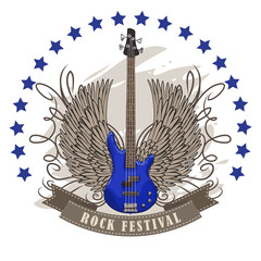 vector poster for rock festival with winged guitar