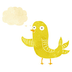 cartoon waving bird  with thought bubble