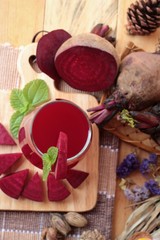 Fresh juicy beetroot and juice.