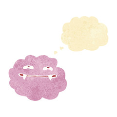 cartoon pink fluffy vampire cloud with thought bubble