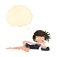 cartoon woman in sexy pose with thought bubble