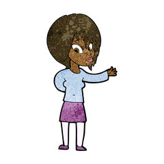 cartoon woman making welcome gesture