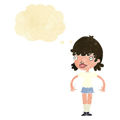 cartoon happy woman with thought bubble