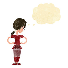 cartoon waitress with thought bubble