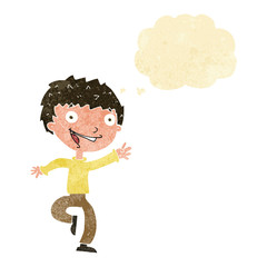cartoon excited boy with thought bubble