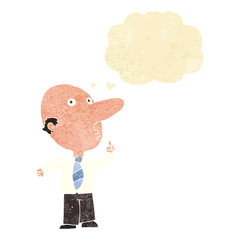 cartoon bald man asking question with thought bubble