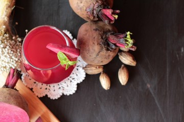 Fresh juicy beetroot and juice.