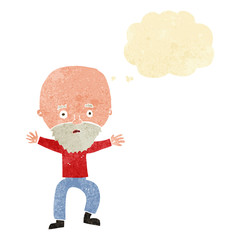 cartoon panicking old man with thought bubble