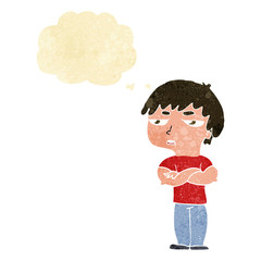 cartoon annoyed boy with thought bubble